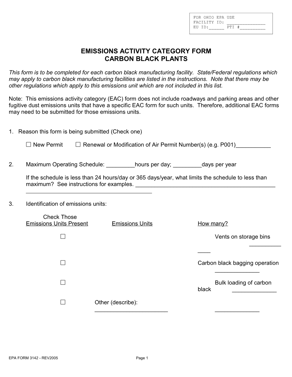 Emissions Activity Category Form s1