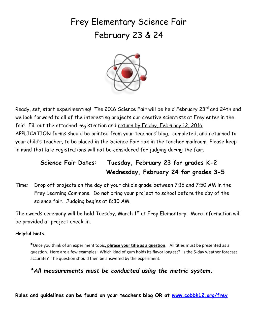 Frey Elementary Science Fair February 23 & 24