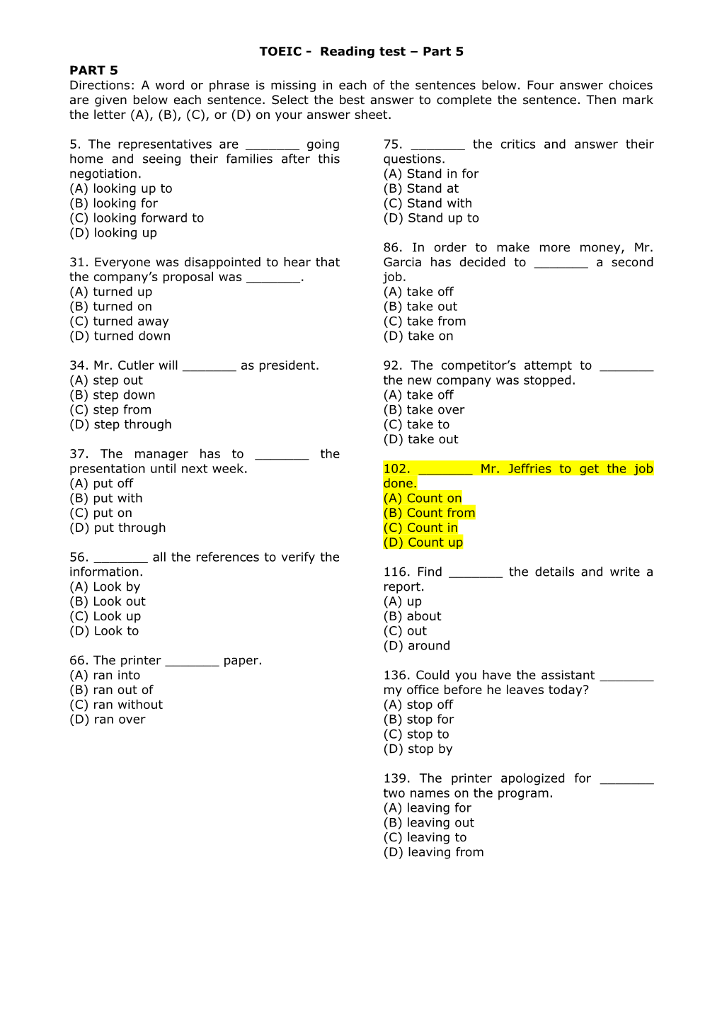 TOEIC - Reading Test Part 5