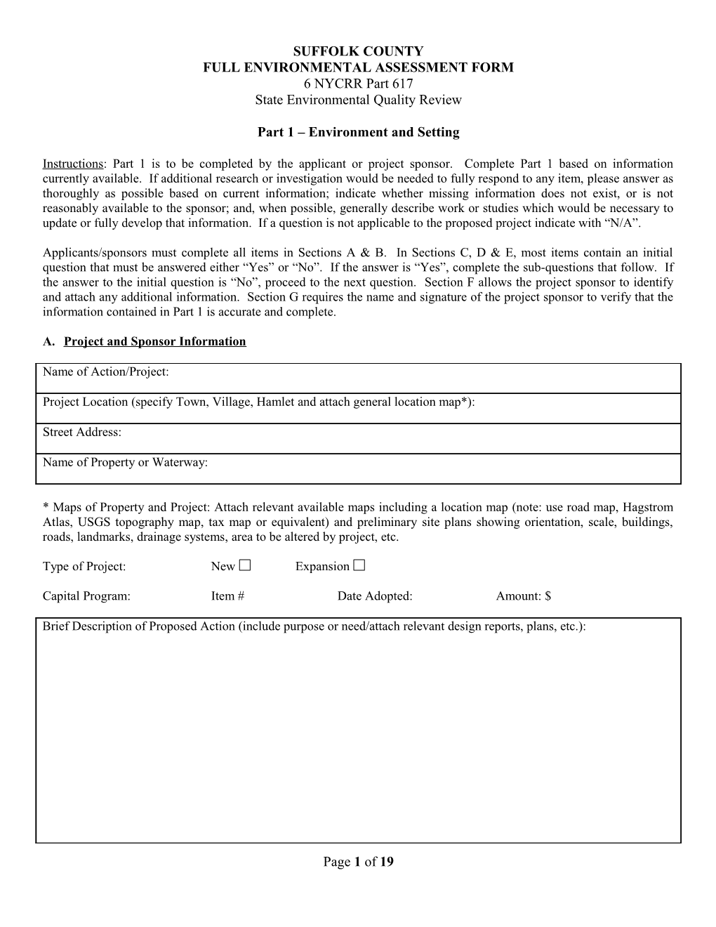 Full Environmental Assessment Form