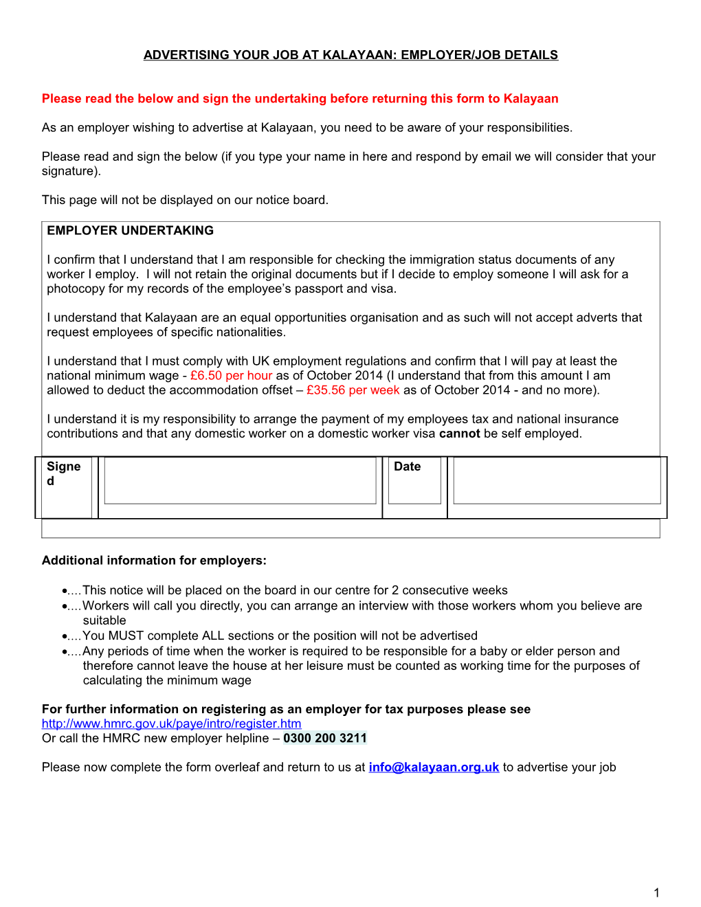 Advertising Your Job at Kalayaan: Employer/Job Details