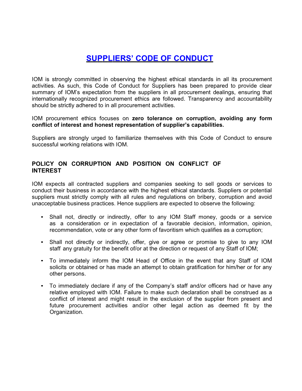 Suppliers Code of Conduct