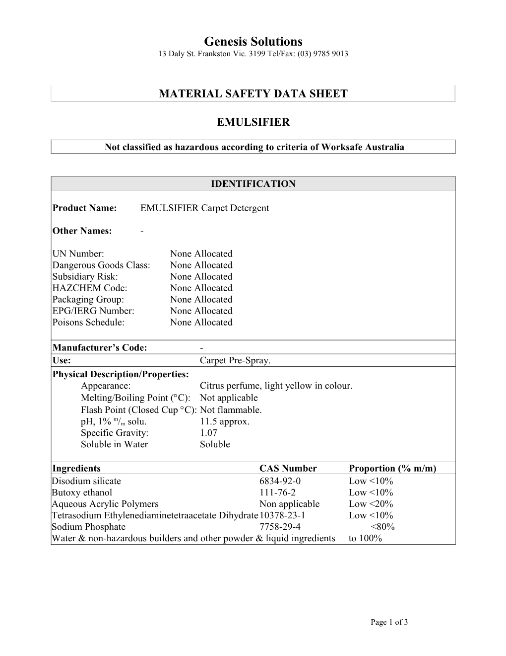 Material Safety Data Sheet s61