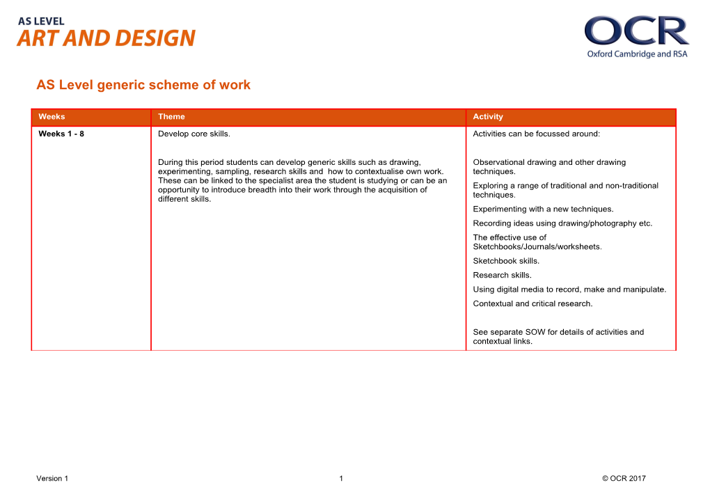 AS Level Art and Design (H200/H600) Scheme of Work