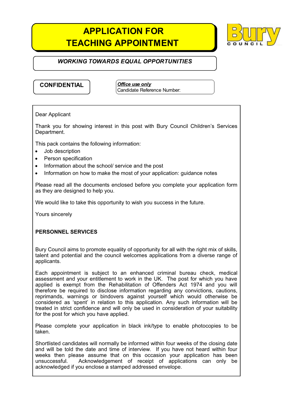 Application for Employment - Letter & Form