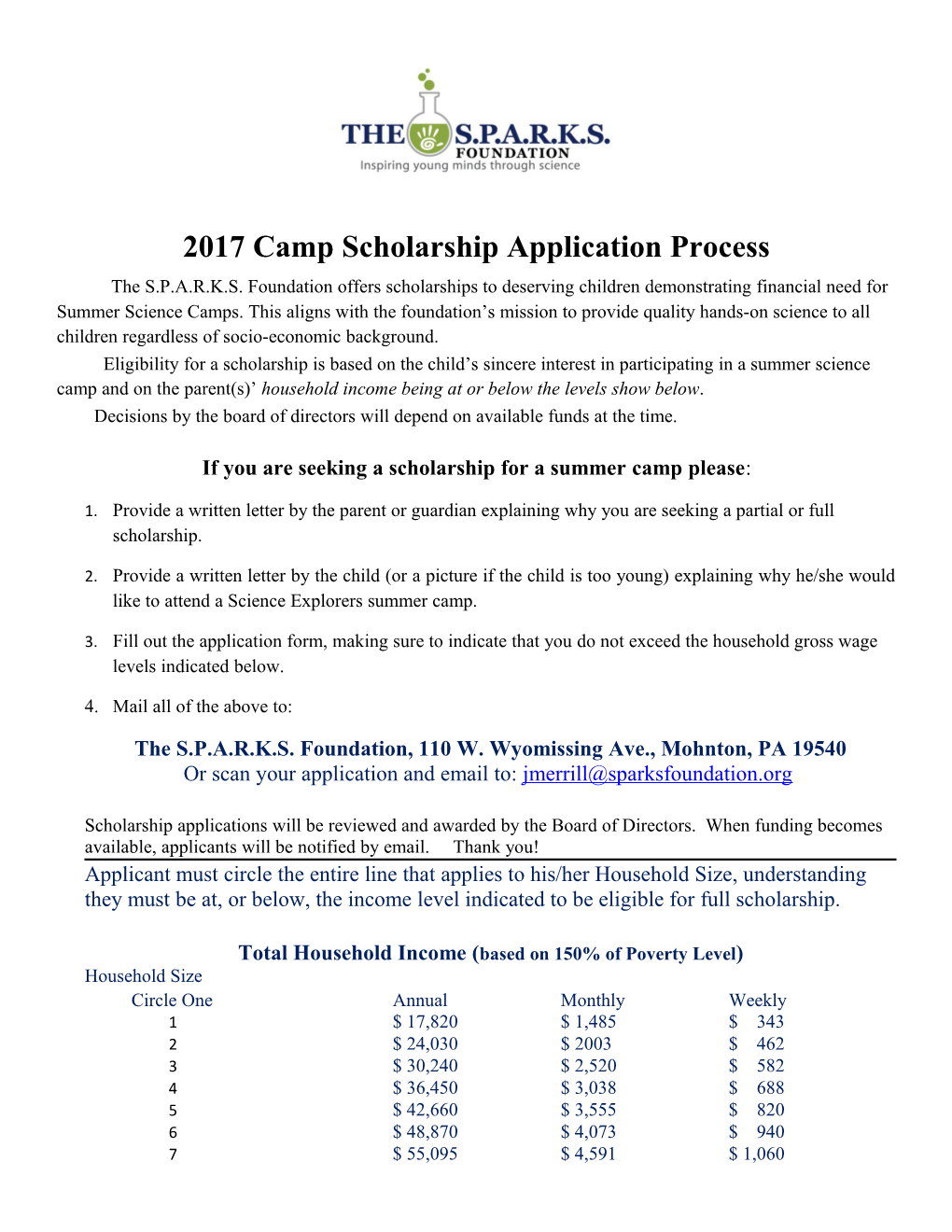 2017 Camp Scholarship Application Process