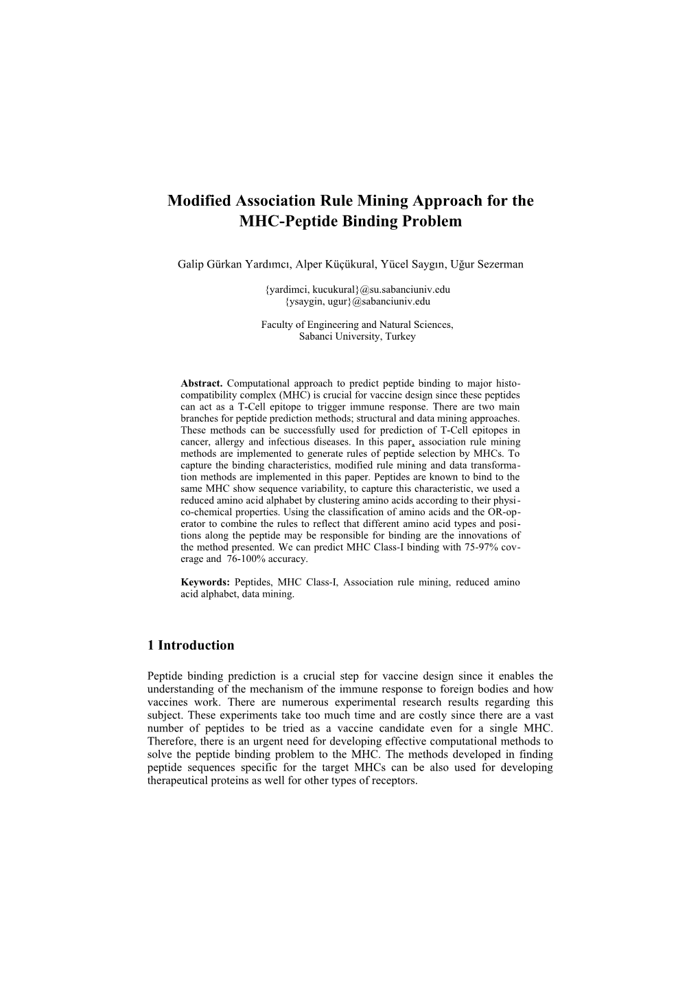 Modified Association Rule Mining Approach for the MHC-Peptide Binding Problem