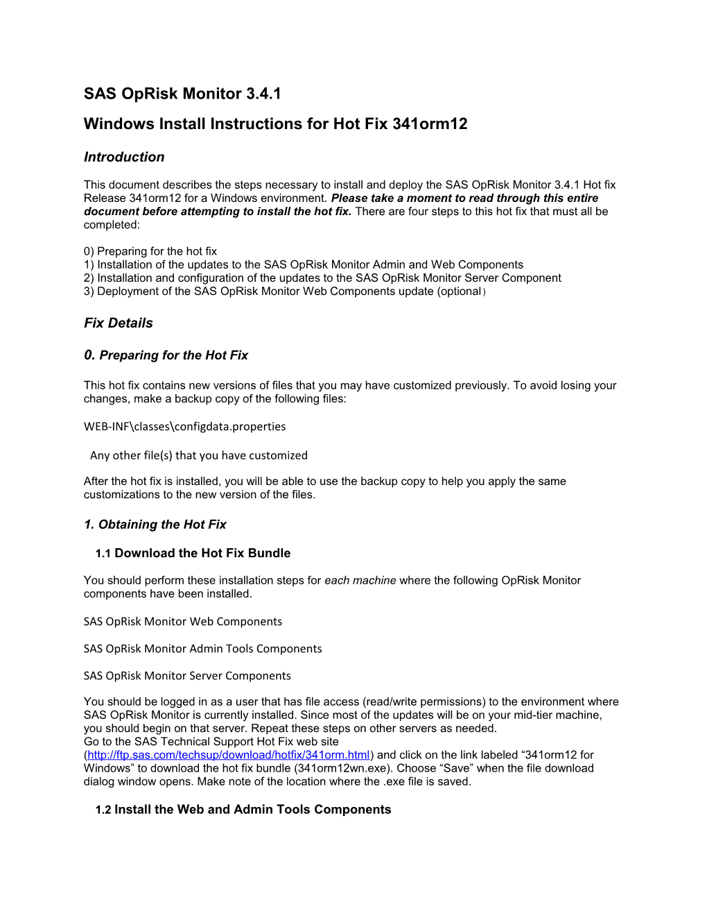 Windows Install Instructions for Hot Fix 341Orm12