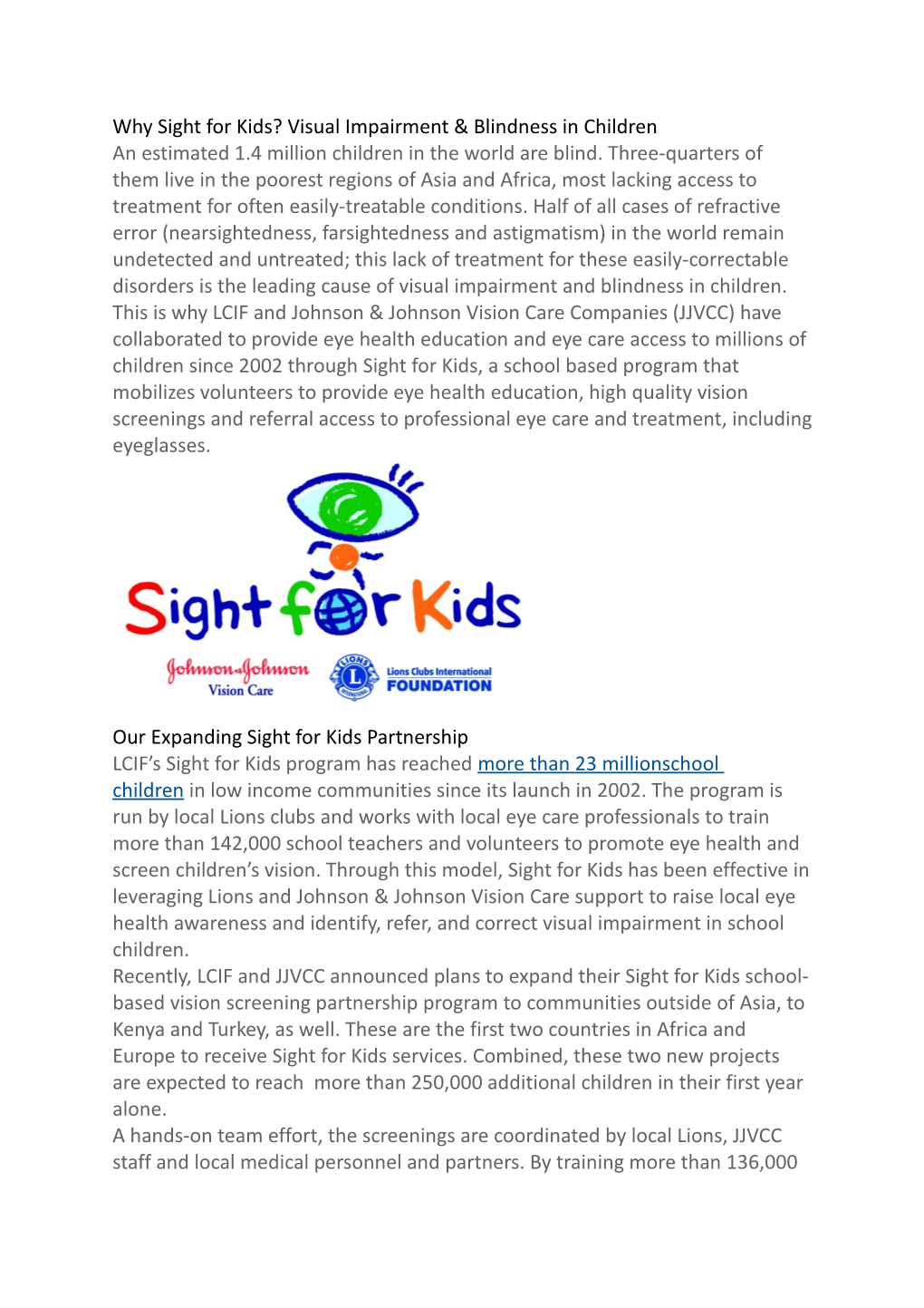 Why Sight for Kids? Visual Impairment & Blindness in Children