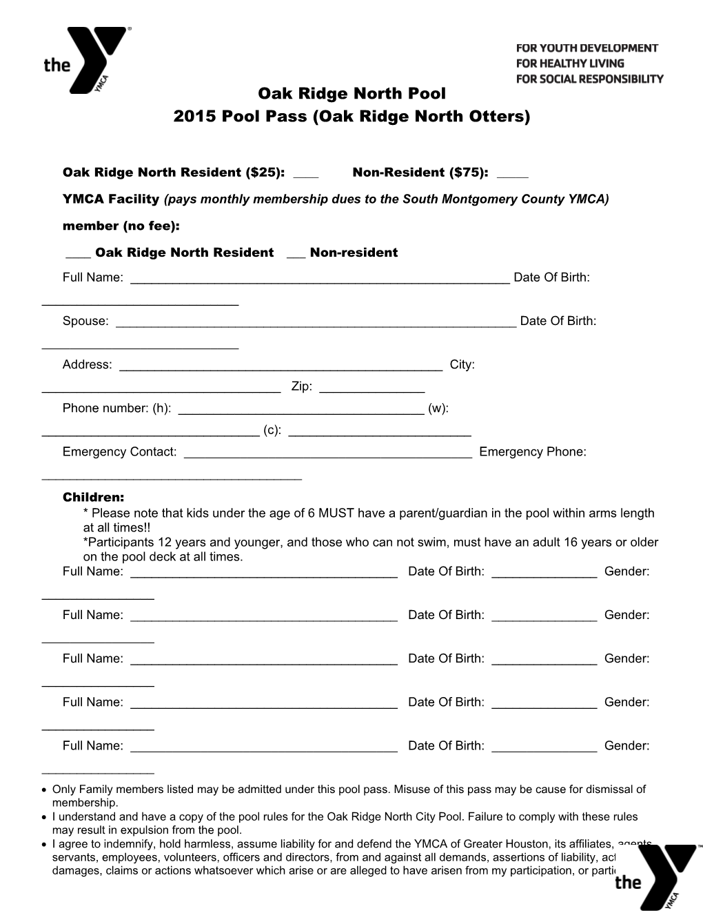 2015 Pool Pass (Oak Ridge North Otters)