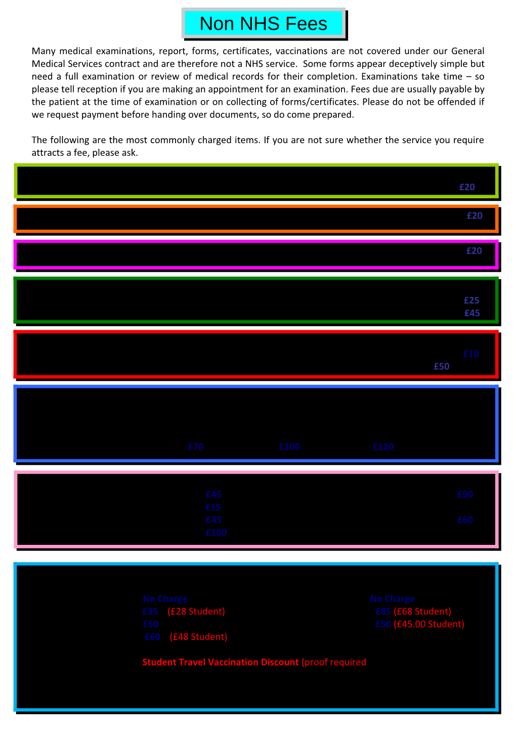 The Following Are the Most Commonly Charged Items. If You Are Not Sure Whether the Service