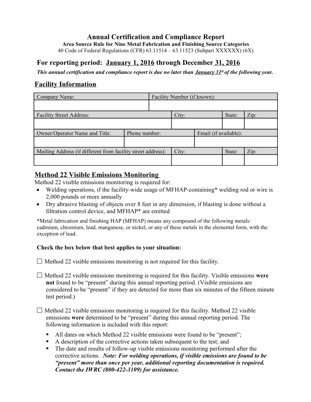 Annual Certification and Compliance Report