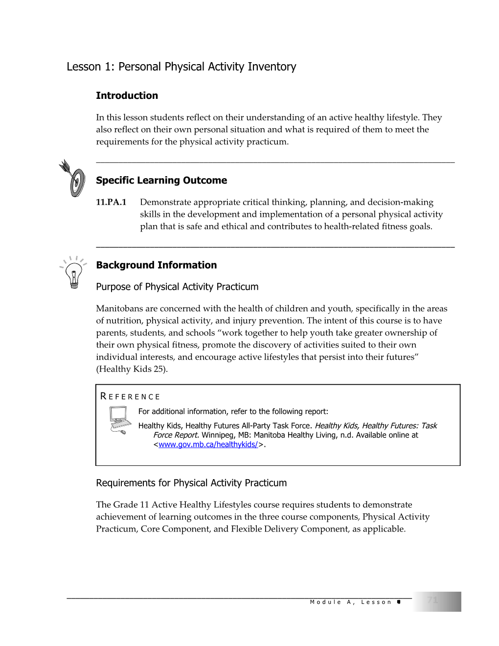 Lesson 1: Personal Physical Activity Inventory