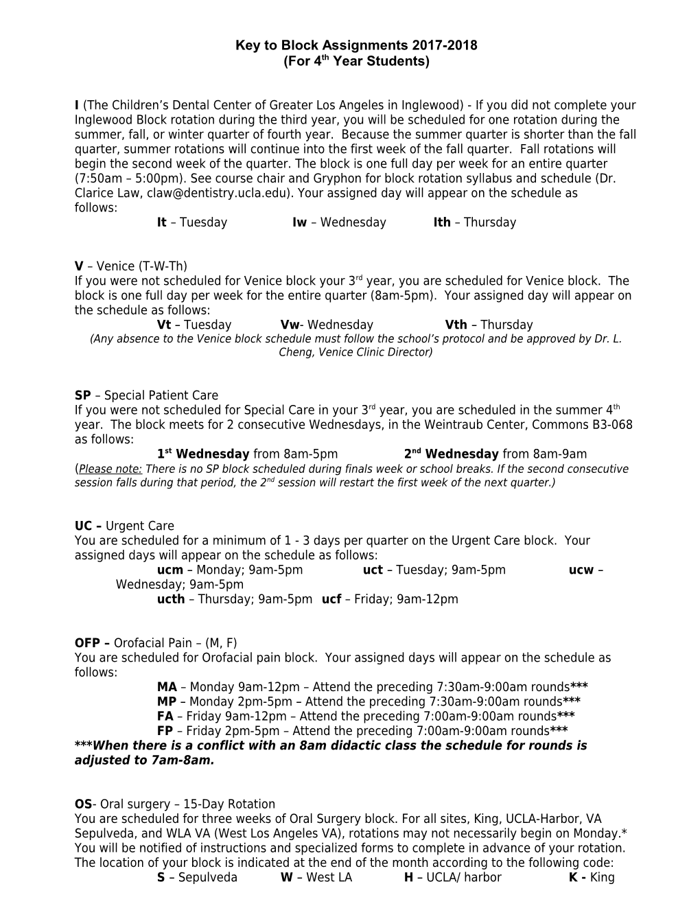 Key to Block Assignments