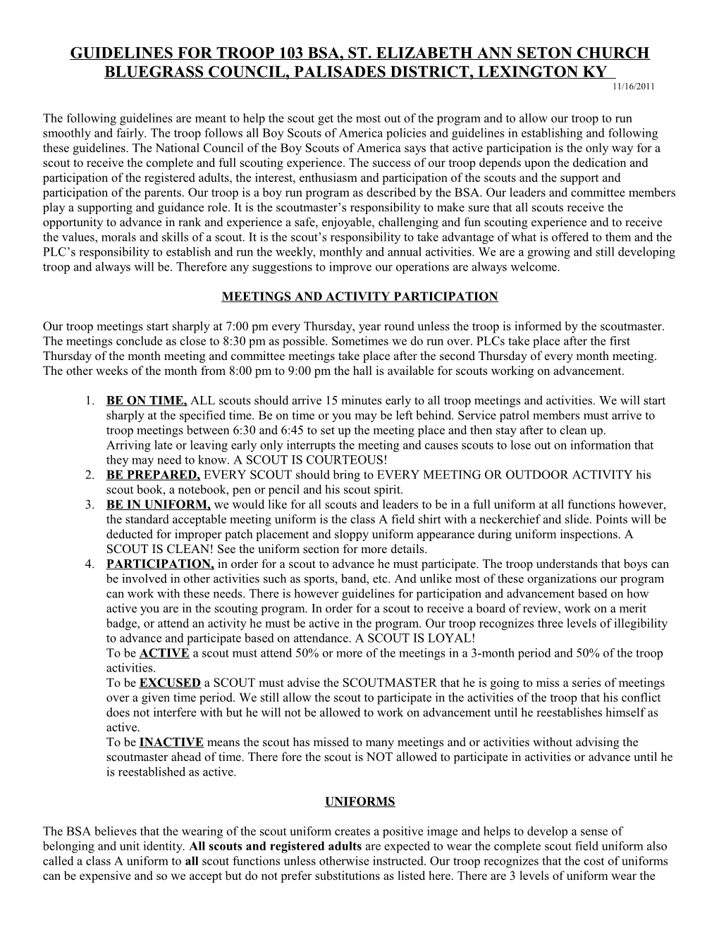 Guidelines for Troop 103 Bsa, St