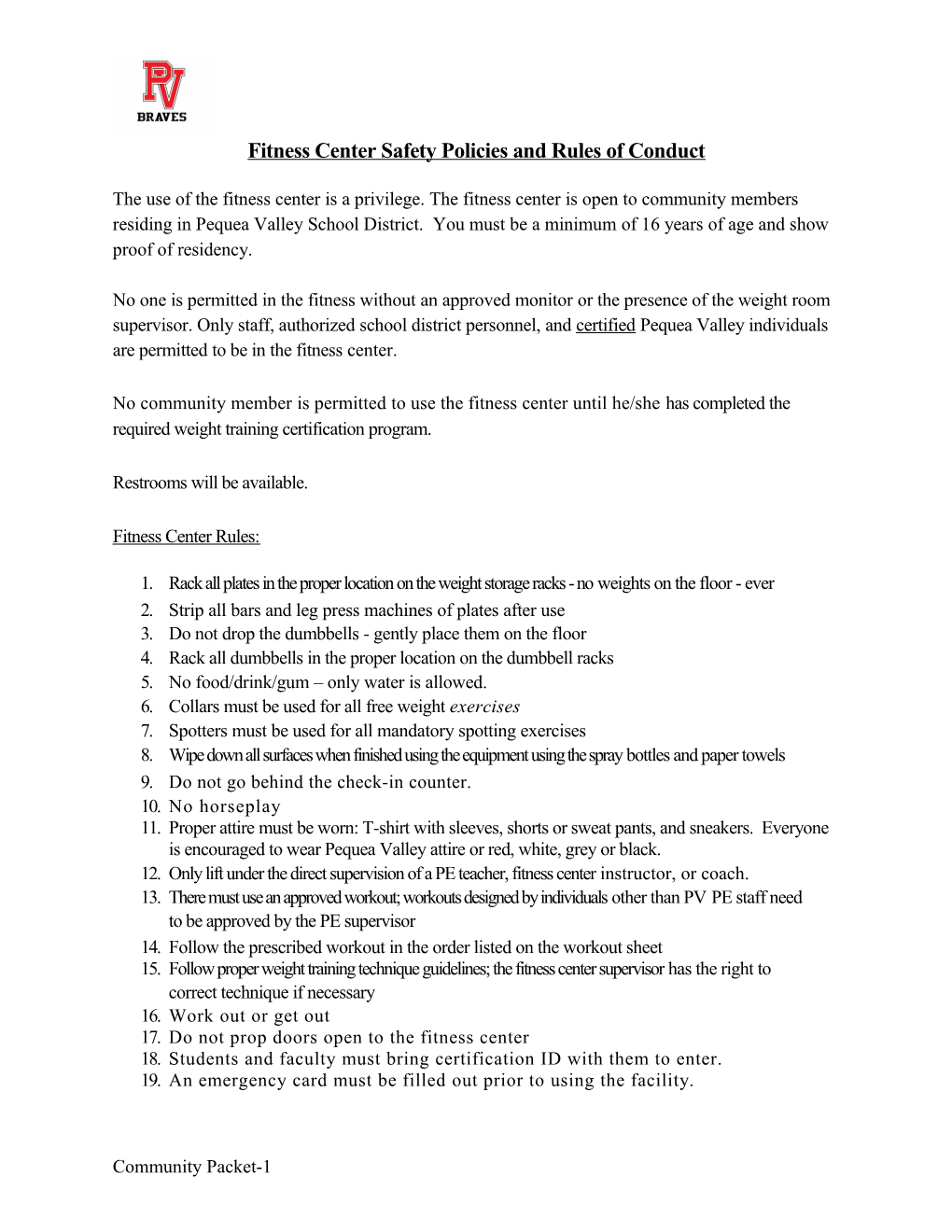 Fitness Center Safety Policies and Rules of Conduct