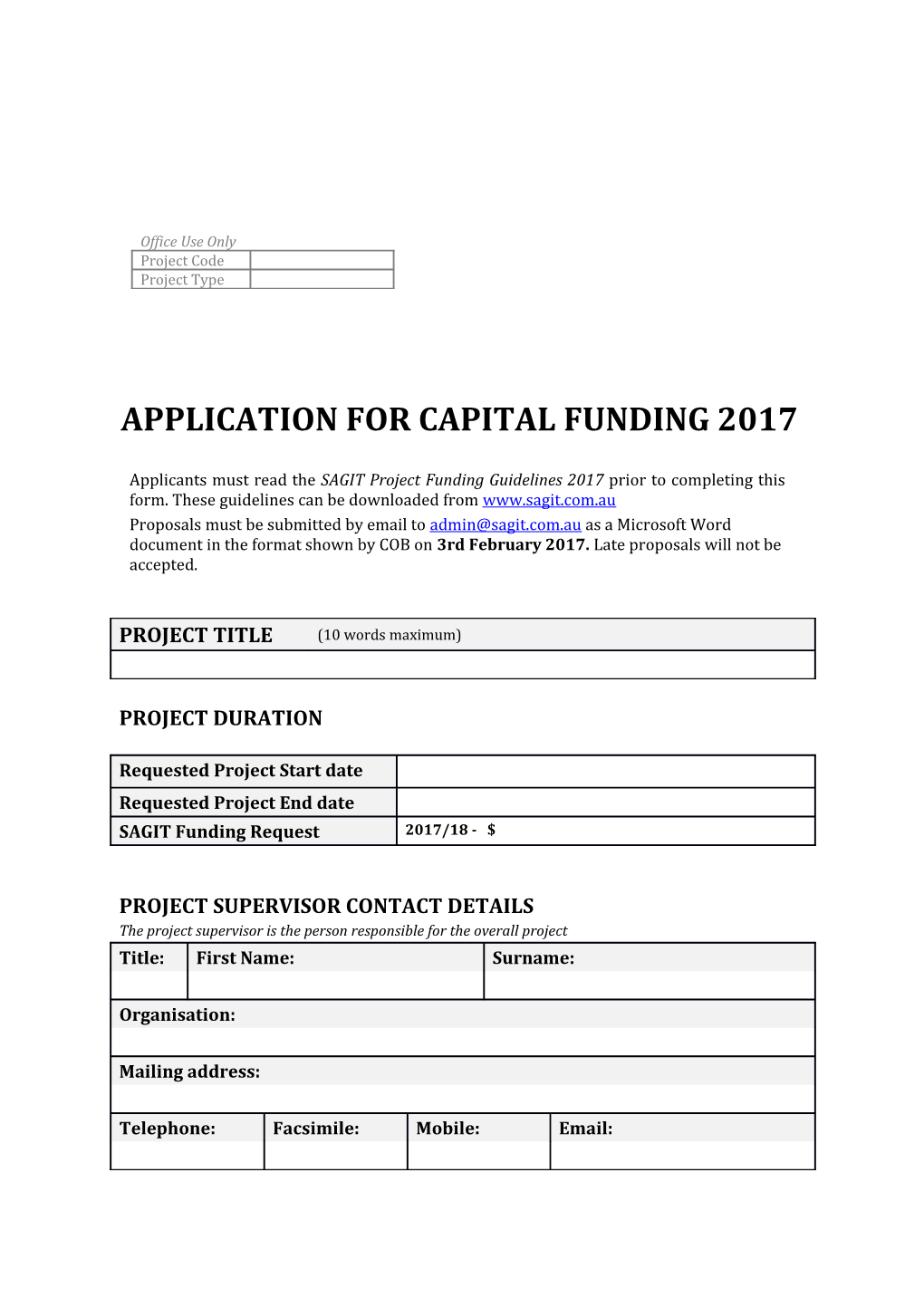 Application for Capital Funding 2017