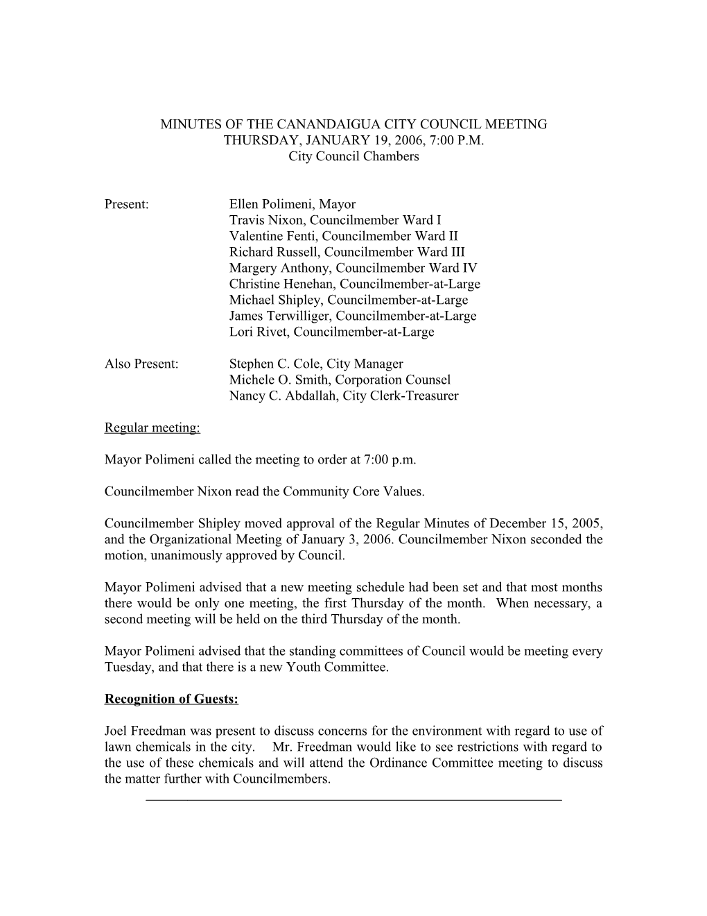 Minutes of the Regular Meeting of the City Council, Held s1