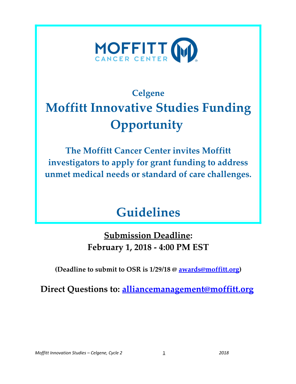 Moffitt Innovative Studies Funding Opportunity
