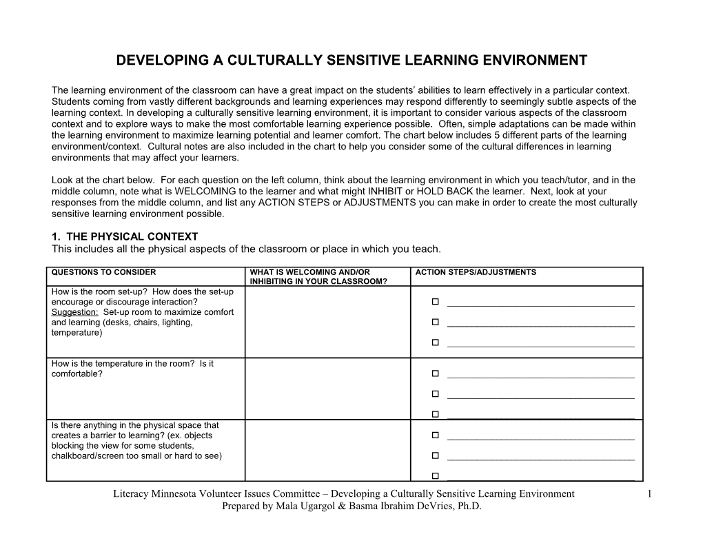 Assessing The Learning Environment
