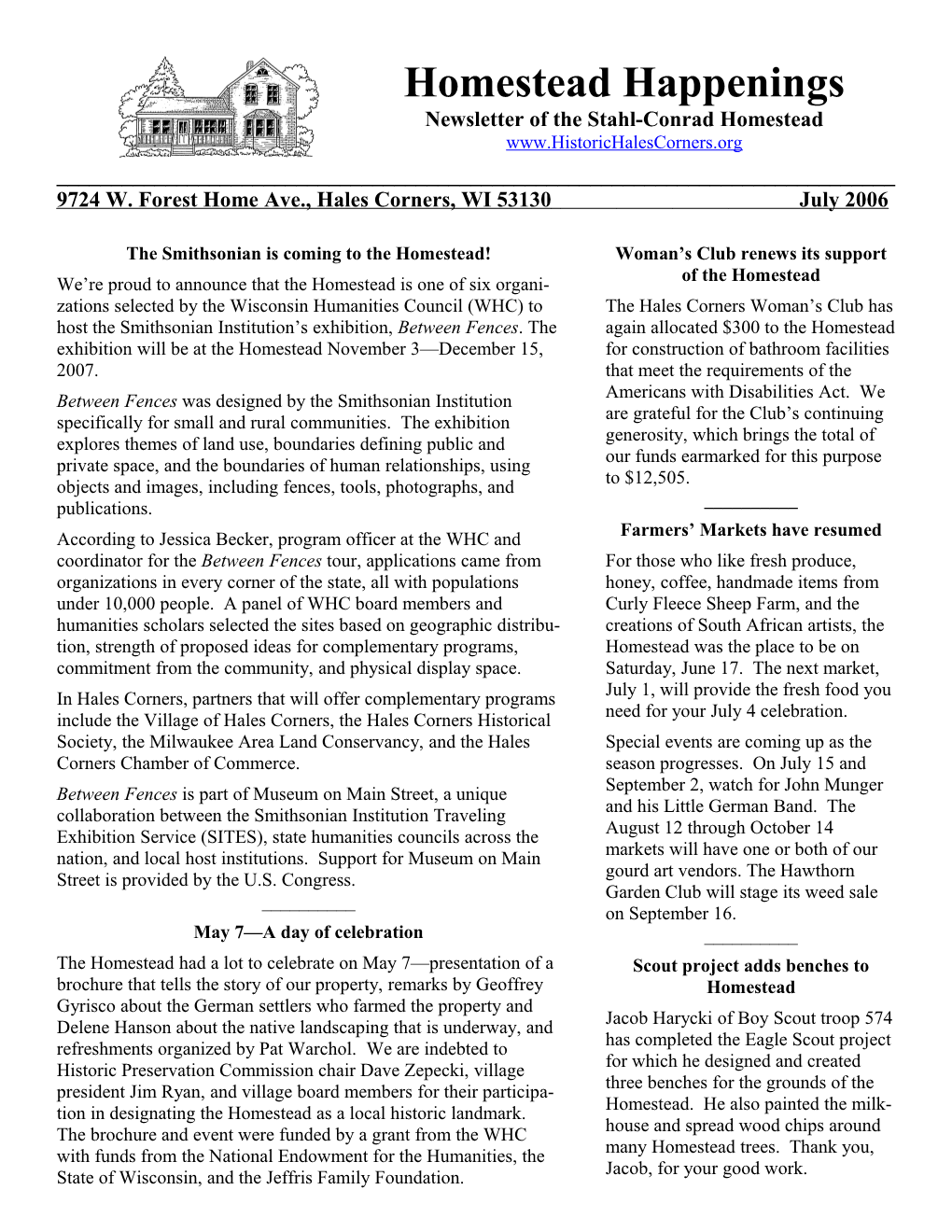 Newsletter of the Stahl-Conrad Homestead s2