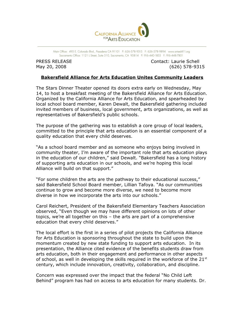 Bakersfield Alliance for Arts Education Unites Community Leaders