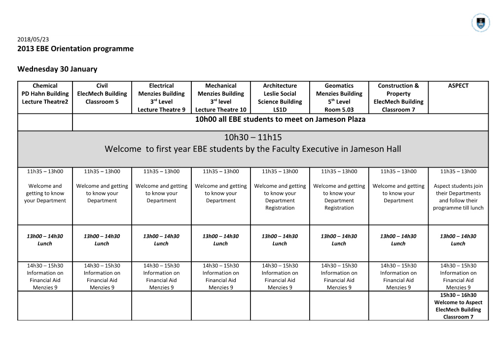 2013 EBE Orientation Programme