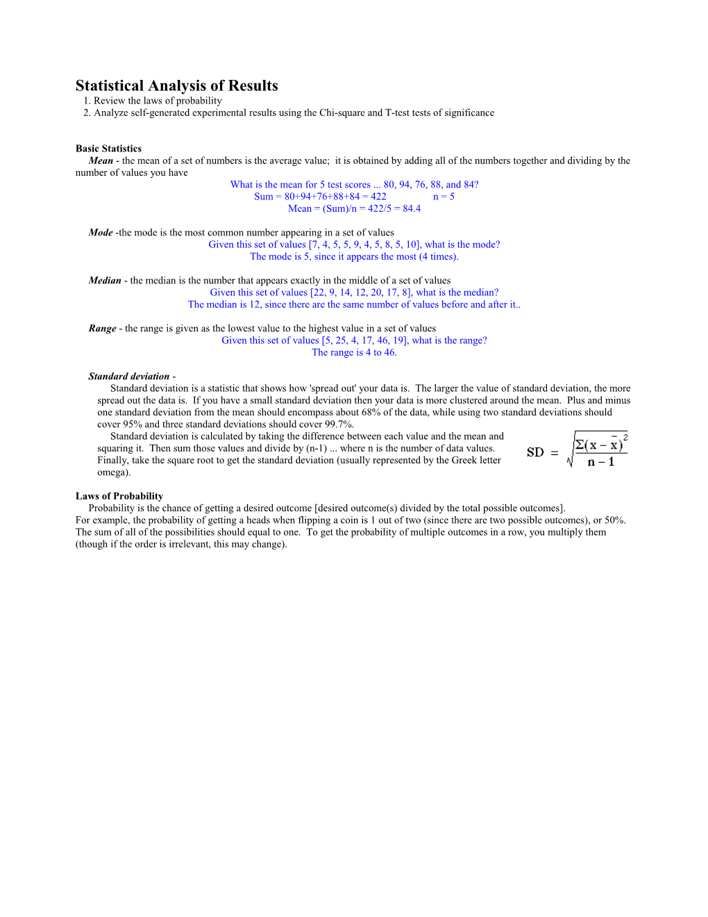 Statistical Analysis of Results