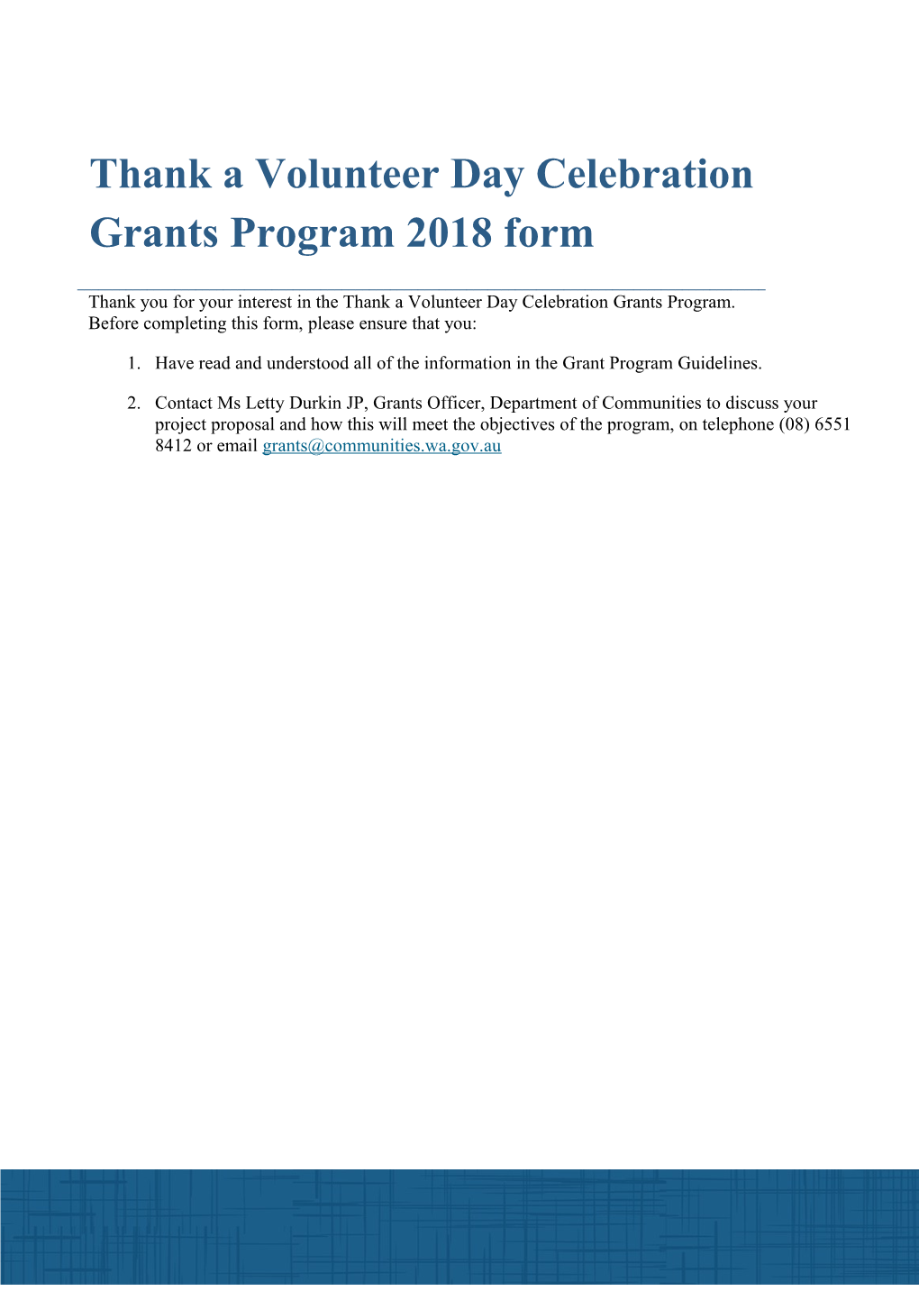 Thank a Volunteer Day Celebration Grants Program Application Form