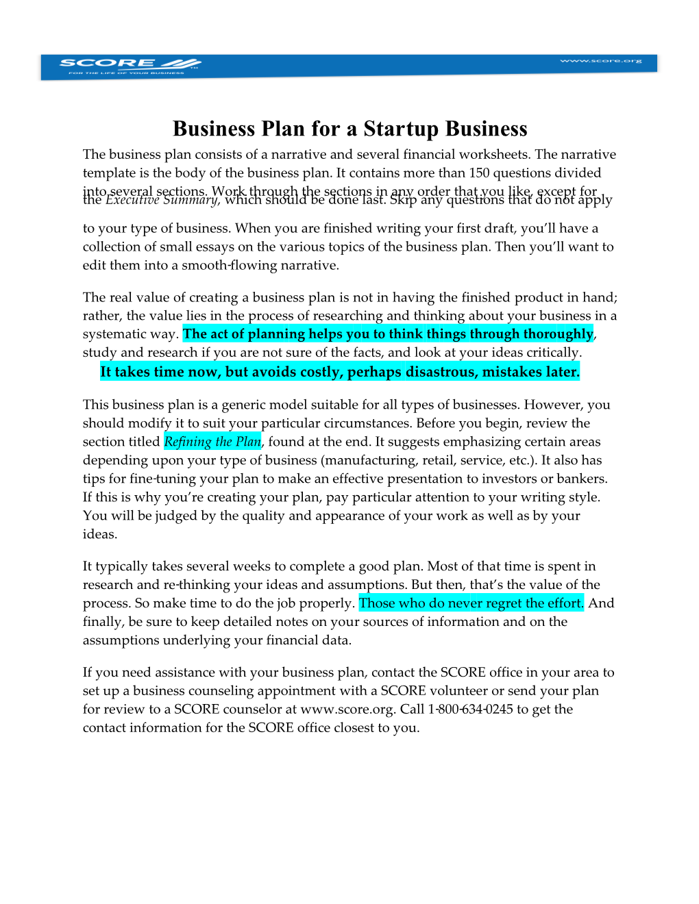 Business Plan for a Startup Business Template