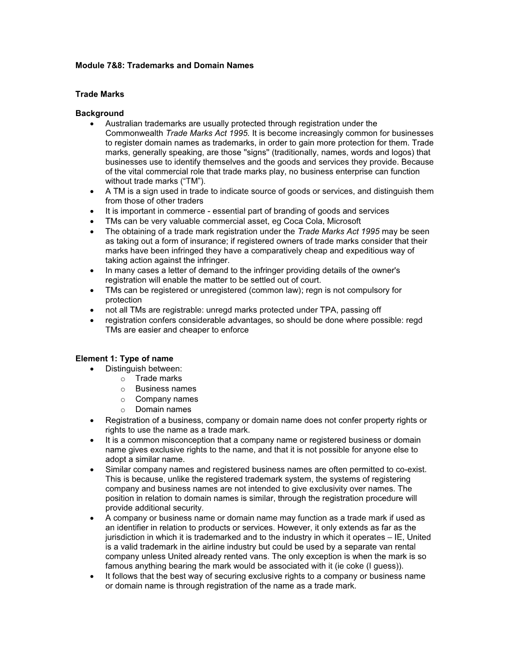 Module 7&8: Trademarks and Domain Names