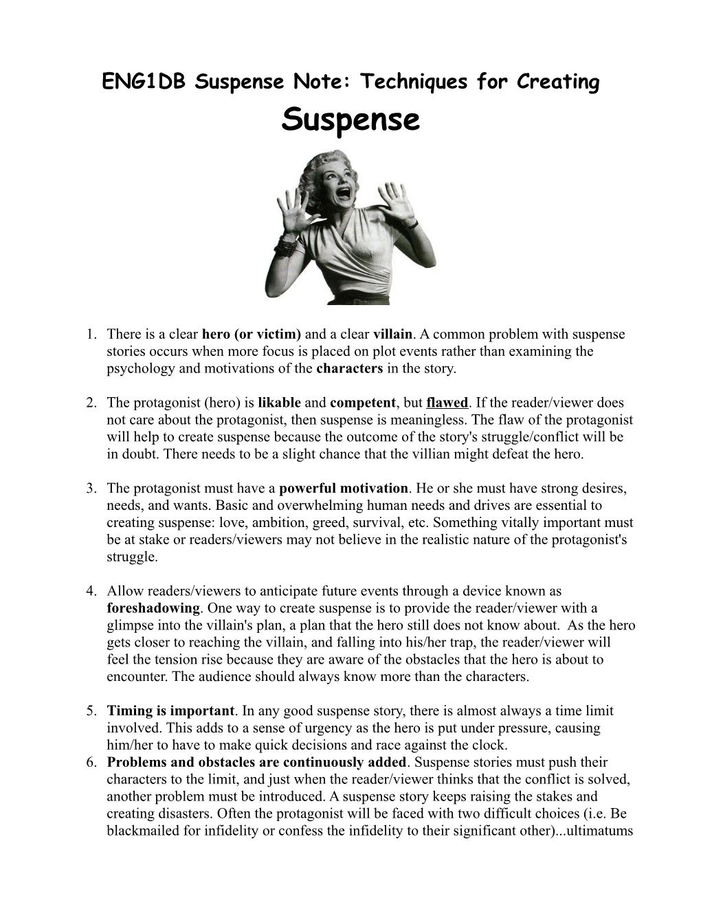 ENG1DB Suspense Note: Techniques for Creating Suspense