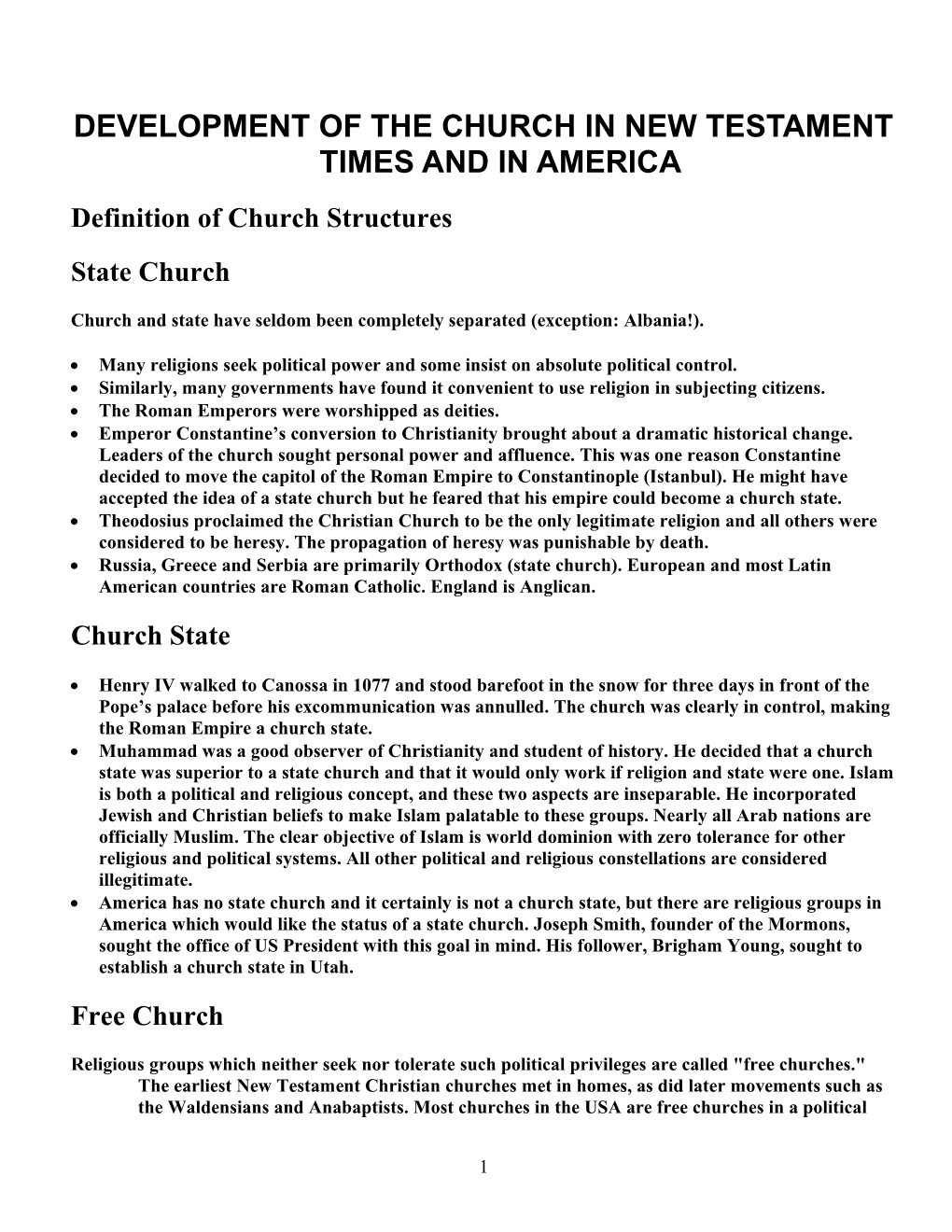 Development of the Church in New Testament Times and in America