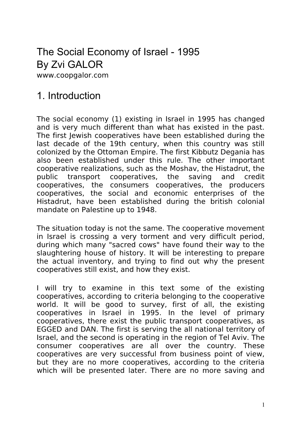 The Social Economy of Israel - 1995