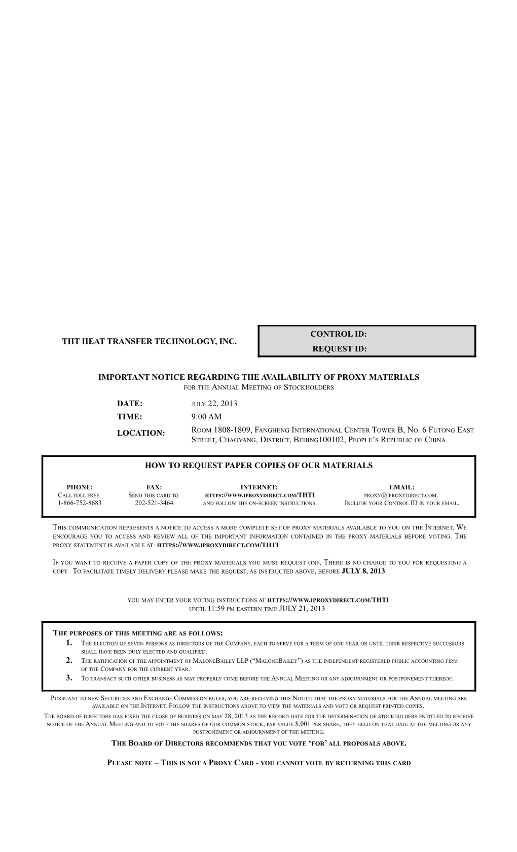 Important Notice Regarding the Availability of Proxy Materials