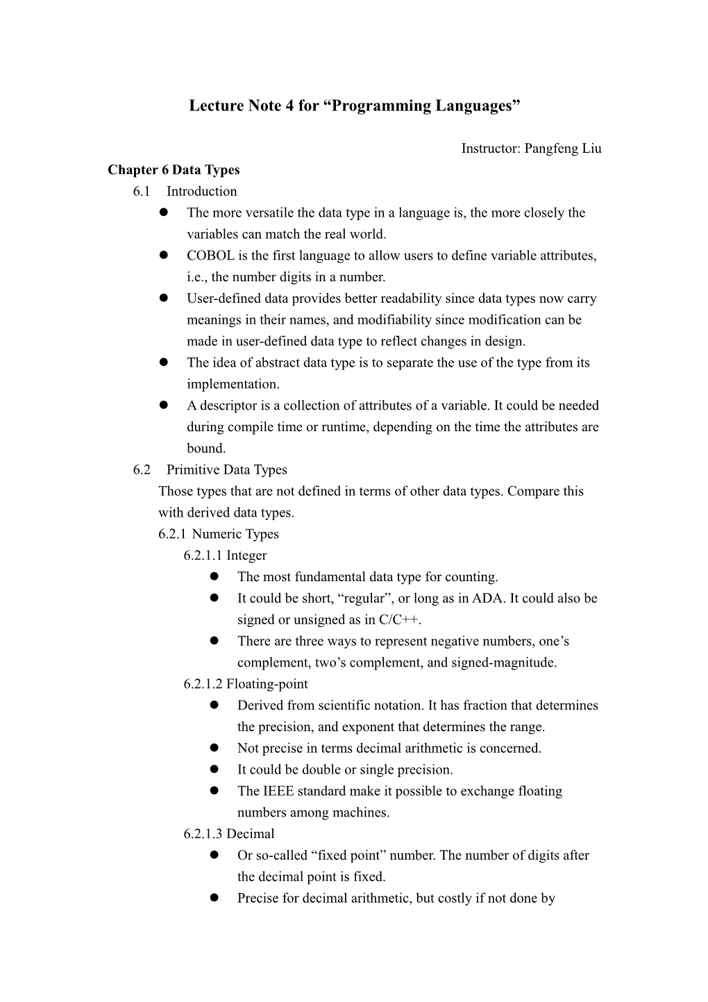 Lecture Notes for Computer Programming