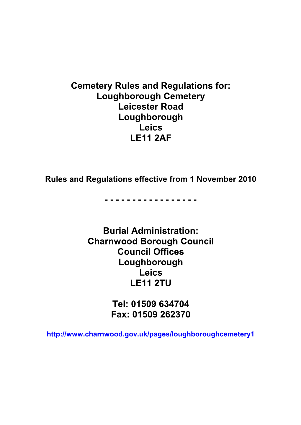 Cemetery Rules and Regulations For