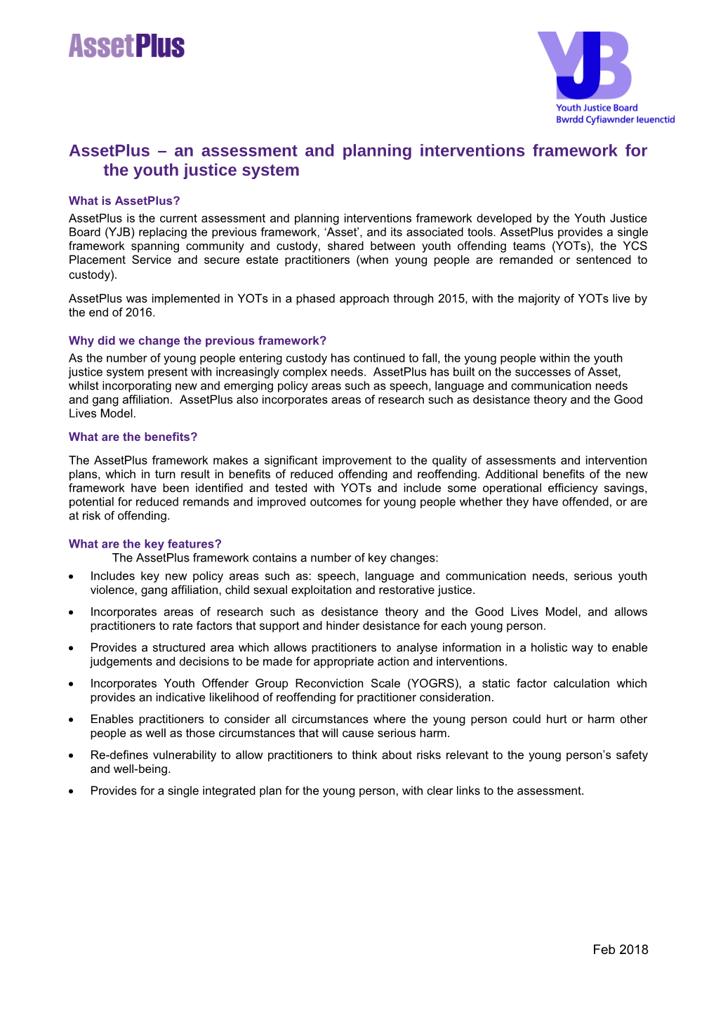 Assetplus an Assessment and Planning Interventions Framework for the Youth Justice System
