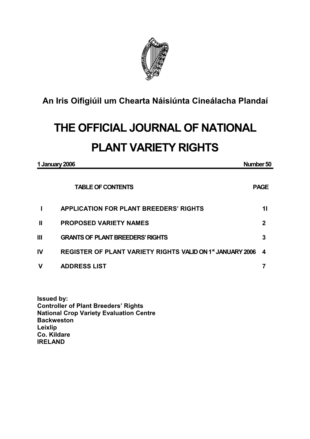 The Official Journal of National Plant Variety Rights