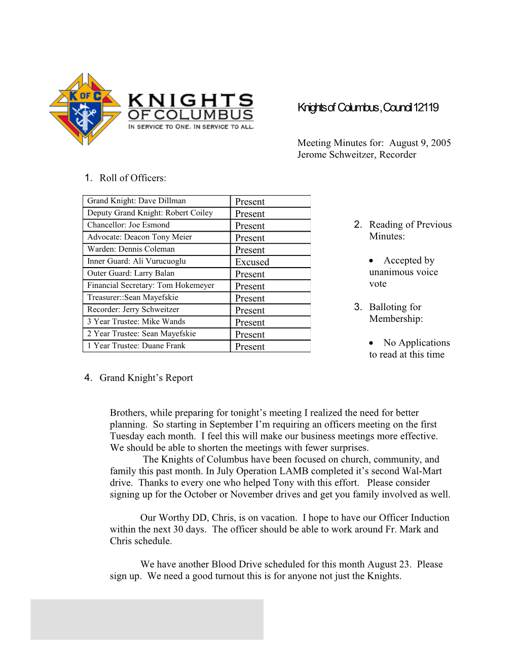 Knights of Columbus , Council 12119
