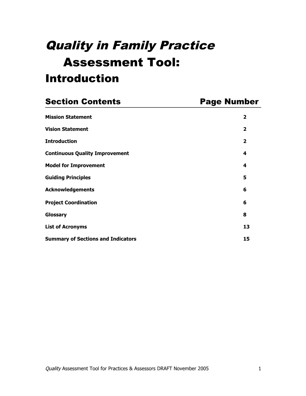 Quality in Family Practice Assessment Tool