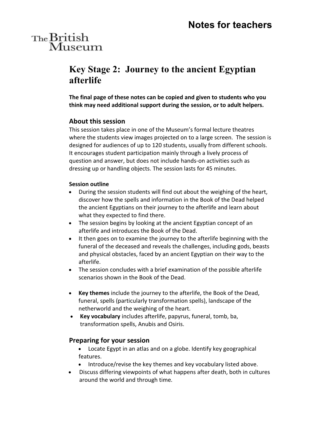 Key Stage 2: Journey to the Ancient Egyptian Afterlife