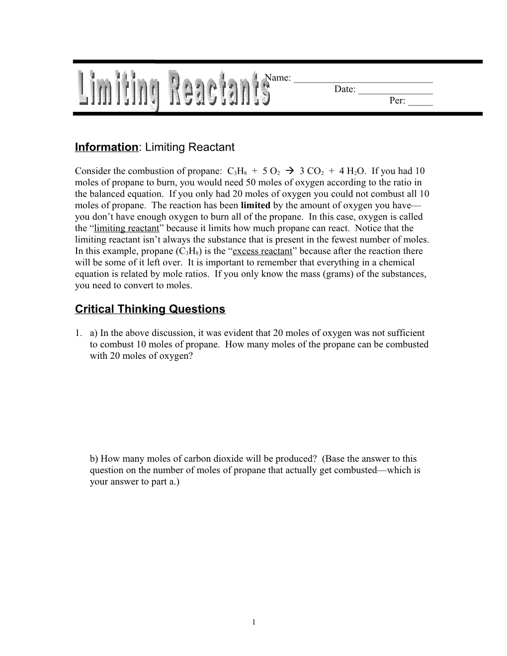 Information: Limiting Reactant