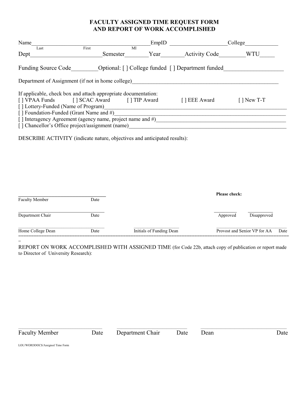 Faculty Assigned Time Request Form