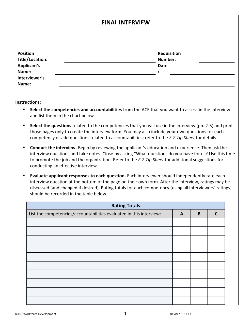 Select the Competencies and Accountabilities from the ACE That You Want to Assess in The