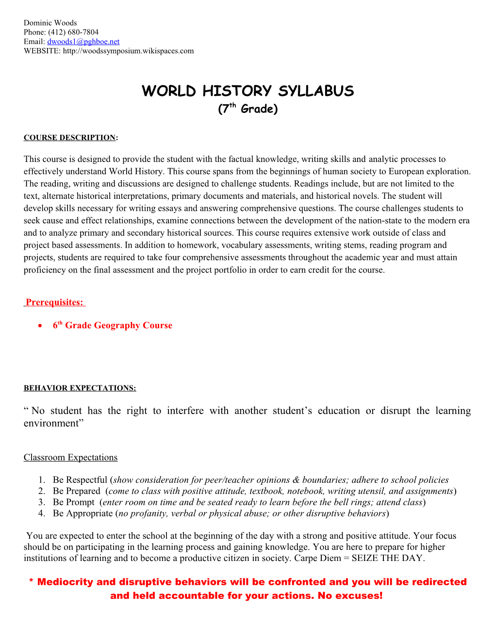 World History Syllabus s1