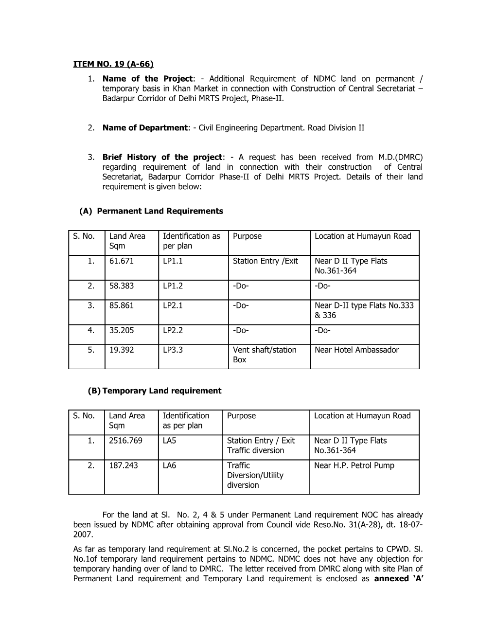 2. Name of Department : - Civil Engineering Department. Road Division II