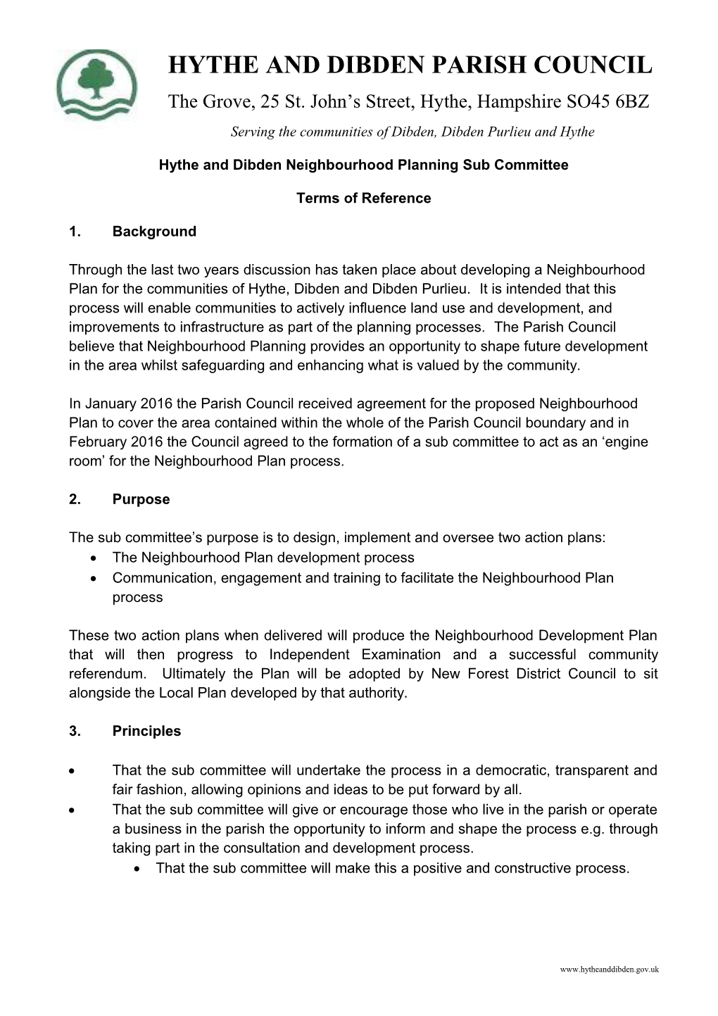 Hythe and Dibden Neighbourhood Planning Sub Committee