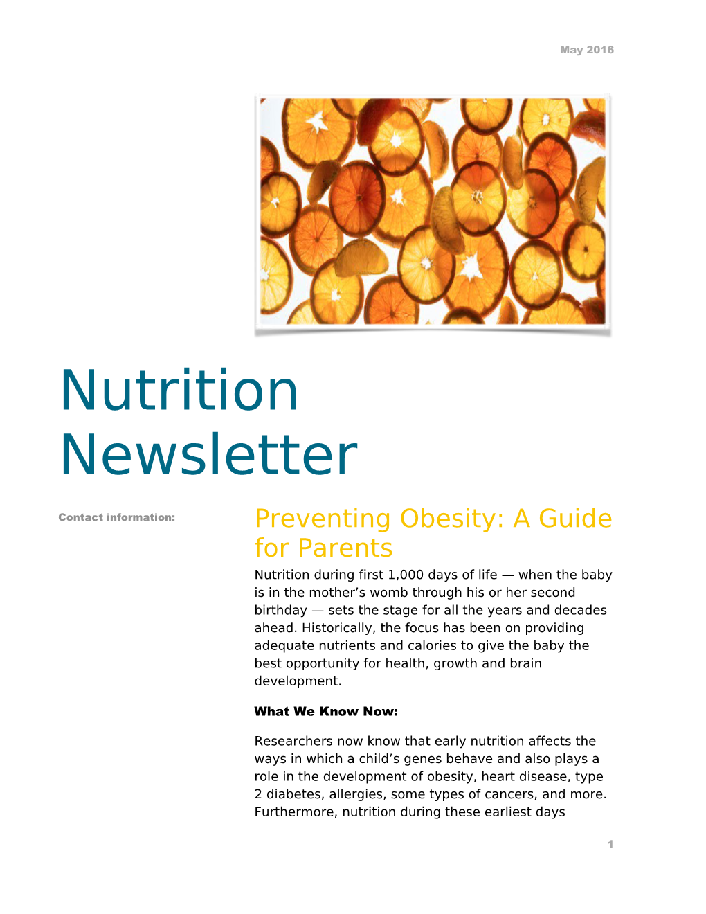 Preventing Obesity: a Guide for Parents