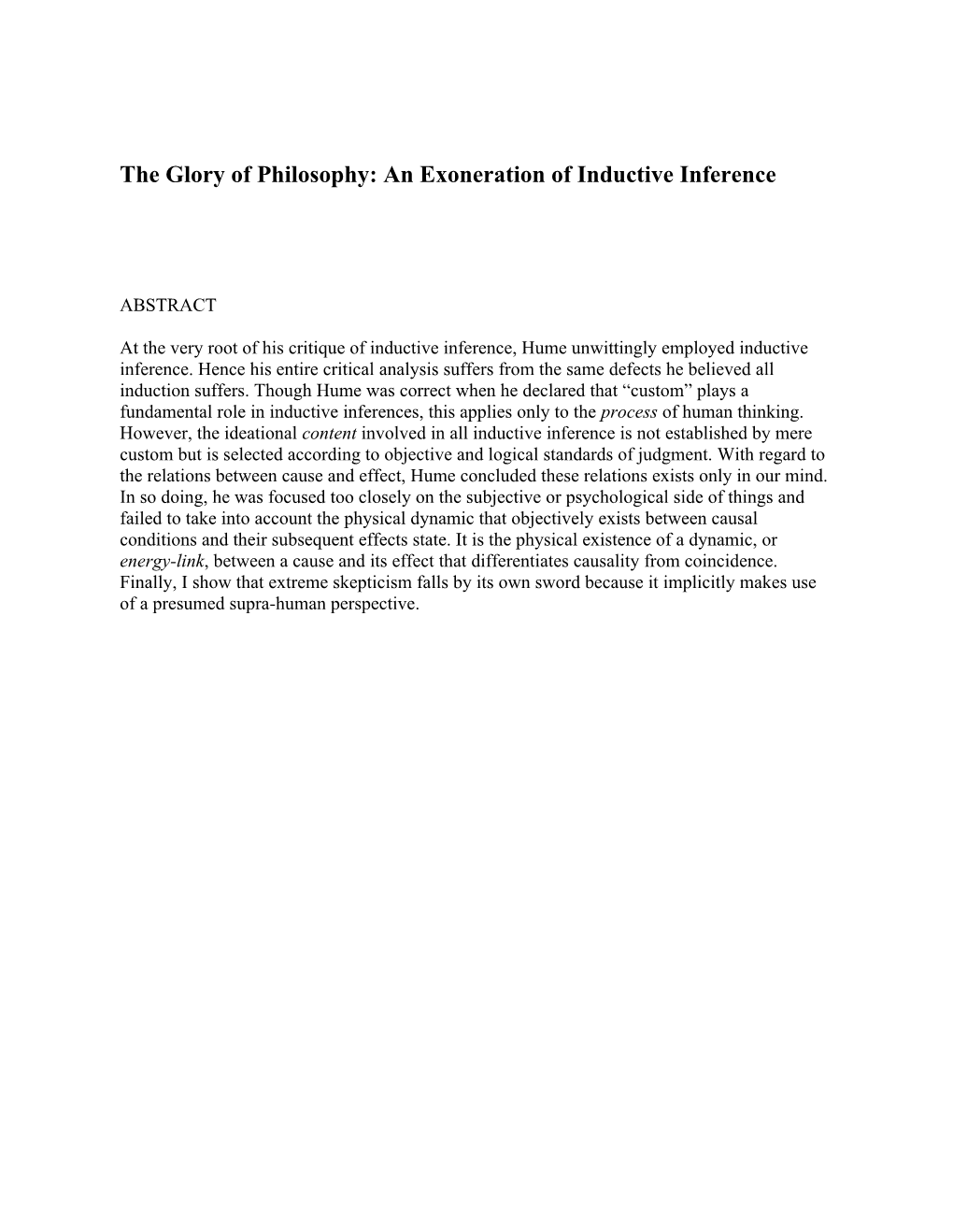 The Glory Of Philosophy: An Exoneration Of Inductive Inference